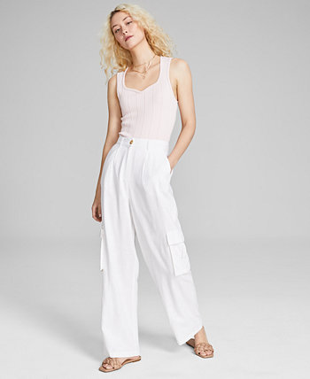 Women's High-Rise Linen Blend Cargo Pants, Created for Macy's And Now This