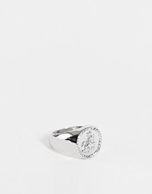 ASOS DESIGN signet ring with sovereign detail in silver tone ASOS DESIGN