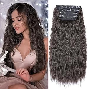 Ash Blonde Clip in Hair Extensions, 4Pcs Long Synthetic Hair Extension Clip ins, Curly Hair Extensions Clip in Human Hair(Color:Ash Blonde, 4pcs) ZQIAN BEAUTY