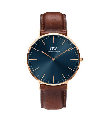 Мужские классические коричневые кожаные часы Saint Mawes 40 мм Daniel Wellington