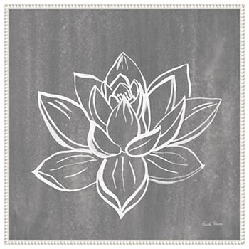 Lotus on Grey by Farida Zaman Framed Canvas Wall Art Print Amanti Home