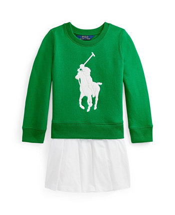 Платье-толстовка из флиса с большим пони для маленьких девочек Ralph Lauren
