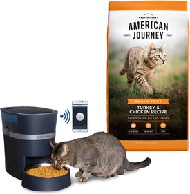 PetSafe Smart Feed 2.0 Wifi-Enabled Automatic Dog & Cat Feeder & American Journey Turkey & Chicken Recipe Grain-Free Dry Cat Food PetSafe||American Journey