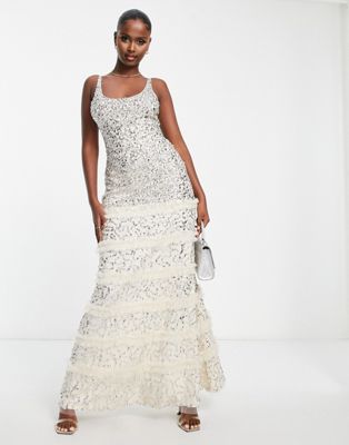 Эксклюзивное украшенное платье макси цвета шампанского Lace & Beads LACE & BEADS