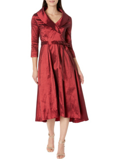 Платье с рукавами 3/4 и воротником-стойкой с пышной юбкой, карманами и поясом с завязками Alex Evenings