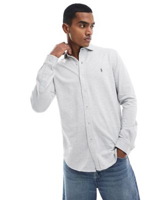 Серая/белая рубашка из джерси с принтом в ёлочку Polo Ralph Lauren Icon Logo Polo Ralph Lauren