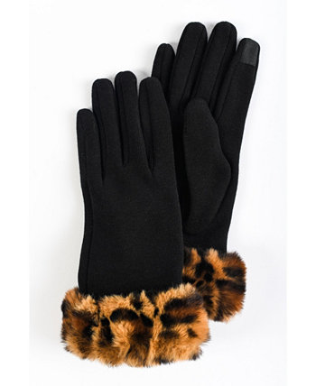 Женские перчатки из искусственного меха с леопардовыми манжетами и сенсорным экраном Marcus Adler