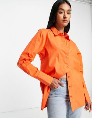 Extro & Vert cotton oversized shirt in orange Extro & Vert