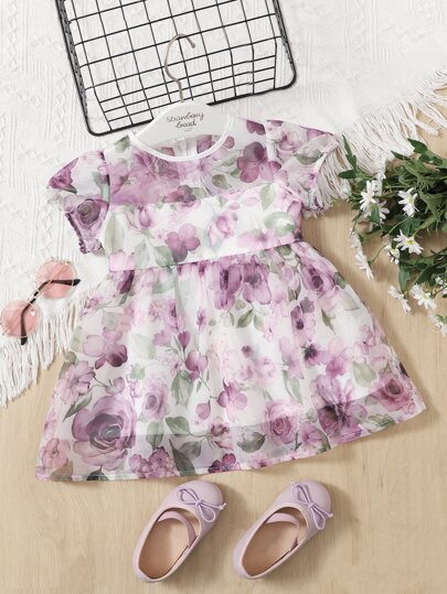 SHEIN для детей Вечернее платье с цветочным принтом с пышным рукавом SHEIN
