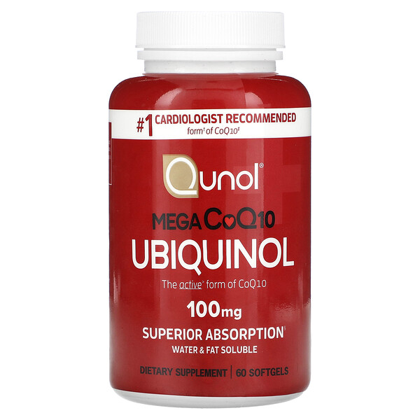 Убихинол, Mega CoQ10, 100 мг, 60 мягких желатиновых капсул Qunol