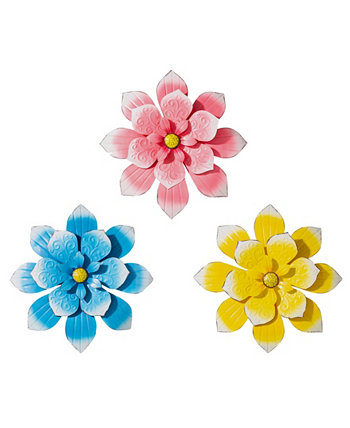 15" Outdoor Dimensional Flowers Wall Decor, Set of 3 Glitzhome