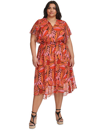 Plus Size Printed Smocked Fit & Flare Dress DKNY