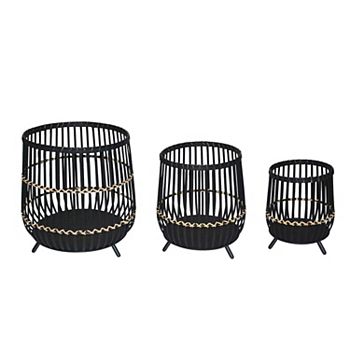 Set of 3 Black and Beige Wood Outdoor Footed Planters 19" Kingston Living