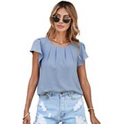 Women's Top Pleated Ruffle Sleeves Chiffon Blouse Zilpu