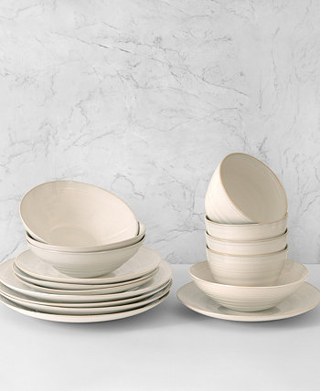 Neree, набор столовой посуды с двойной чашей из керамогранита, реактивная глазурь, 16 предметов, сервис на 4 персоны Euro Ceramica