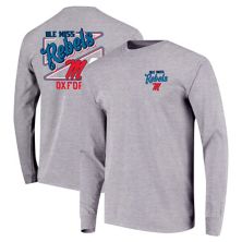 Youth Gray Ole Miss Rebels Retro Script Long Sleeve T-Shirt Image One