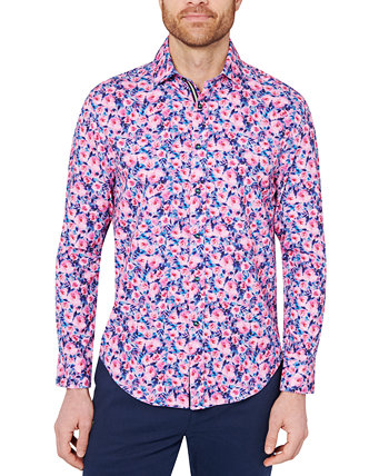 Мужская рубашка узкого кроя розового цвета с цветочным принтом Society of Threads