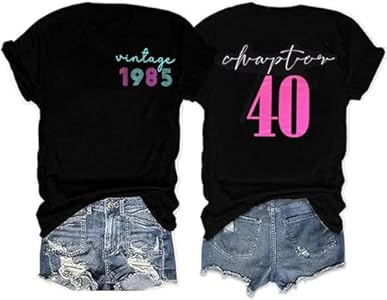 40th Birthday Gift T-Shirt Women Vintage 1985 Birthday Party Shirt Casual Short Sleeve 40 Bday Shirt Tee Tops Zifota