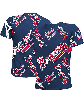 Темно-синяя футболка для мальчиков и девочек Atlanta Braves Allover Team Stitches
