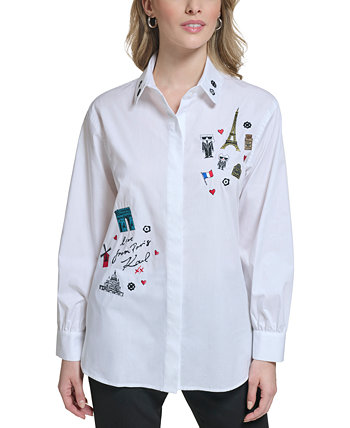 Женская рубашка из хлопкового поплина с вышивкой Karl Lagerfeld Paris