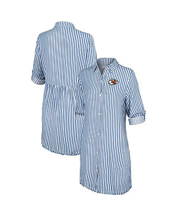 Women's Blue/White Kansas City Chiefs Chambray Stripe Cover-Up Shirt Dress Tommy Bahama
