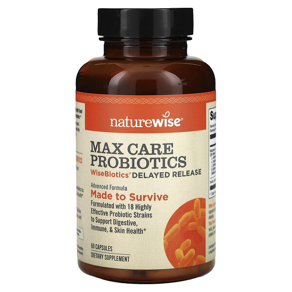 Max Care Probiotics, WiseBiotics Запаздывающее Высвобождение - 60 капсул - NatureWise NatureWise