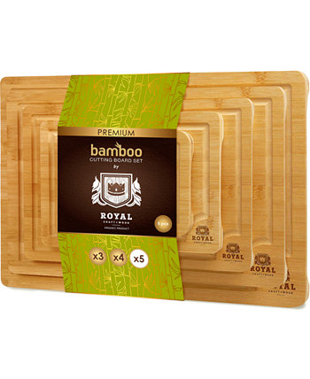 Разделочная доска из органического бамбука с канавкой для сока и ручками, набор из 5 предметов Royal Craft Wood