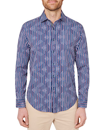 Мужская рубашка узкого кроя темно-синего цвета с принтом Society of Threads