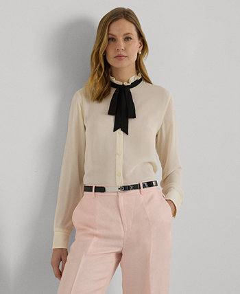 Миниатюрная двухцветная рубашка с завязками на воротнике LAUREN Ralph Lauren