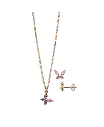 Cubic Zirconia Stone Butterfly Pendant Necklace and Earring Set FAO Schwarz