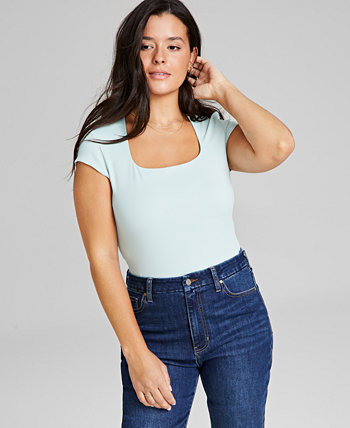 Women's Double-Layered Ribbed Square-Neck Bodysuit, Created for Macy's And Now This