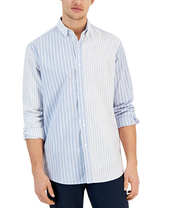 Мужская оксфордская рубашка на пуговицах с длинными рукавами в смешанную полоску, созданная для Macy's Club Room