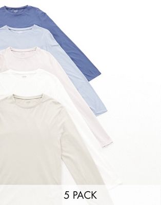 Набор из пяти футболок с круглым вырезом с длинными рукавами ASOS DESIGN разных цветов ASOS DESIGN