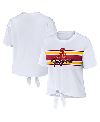 Женская белая укороченная футболка USC Trojans в полоску спереди с узлом WEAR by Erin Andrews