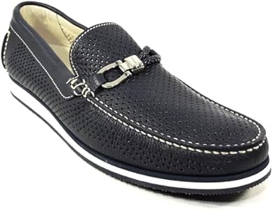 Men's Perforated Leather Slip-On Loafers, Black, 10 in Baldinini