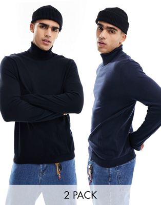 Комплект из двух вязаных свитеров темно-синего и черного цвета с высоким воротником ASOS DESIGN ASOS DESIGN