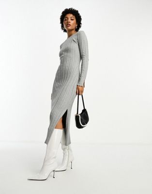 Серое вязаное платье-свитер миди с боковыми разрезами 4th & Reckless 4TH & RECKLESS