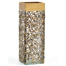 11.75&#34; Gold Abstract Scribble Line Square Glass Vase Art Glass Designs
