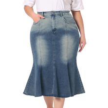 Plus Size Denim Skirts Fishtail Bodycon Elegant High Waist Mermaid Denim Midi Jean Skirt Agnes Orinda