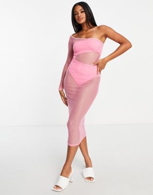 Розовое облегающее сетчатое платье на одно плечо Rebellious Fashion Rebellious Fashion