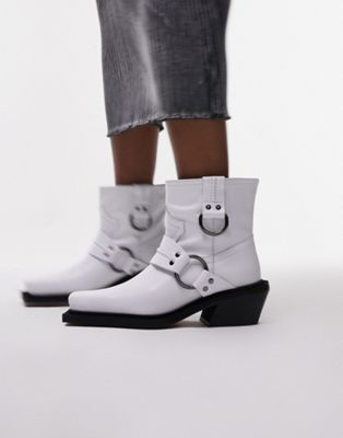 Белые кожаные байкерские ботинки премиум-класса в стиле вестерн Topshop Roxy TOPSHOP
