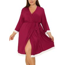 Women's Plus Size Nightgown Wrap Bathrobe Tie Belt Lace Trim 3/4 Sleeve Pajama Agnes Orinda