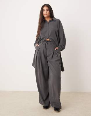 ASOS DESIGN pleated wide leg pants with tie in gray - part of a set Asos Design