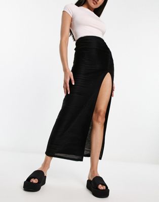 Черная фактурная юбка макси с разрезом на подоле ASYOU AsYou