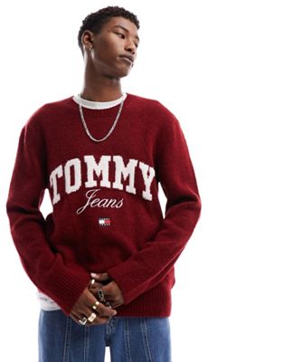 Tommy Jeans relaxed new varsity logo sweater in red Tommy Jeans