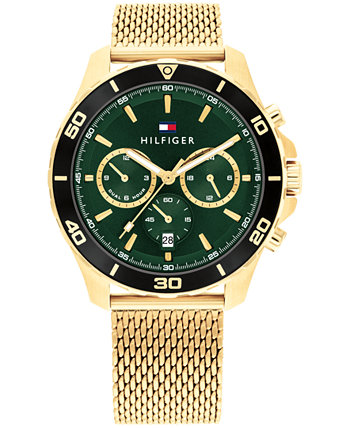 Мужские многофункциональные золотистые часы с сеткой из нержавеющей стали, 43 мм Tommy Hilfiger