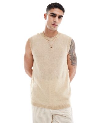 ASOS DESIGN relaxed knit tank in open knit texture in stone ASOS DESIGN
