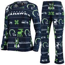 Women's FOCO College Navy Seattle Seahawks Ugly Pajamas Set Unbranded