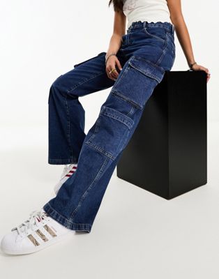 Широкие джинсы-карго Cotton On темного цвета индиго COTTON ON