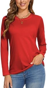 SMENG Women's Long Sleeve Crewneck Cotton Basic T-Shirt Solid Color Soft Comfy Casual Tops Fall Shirts for Women 2025 SMENG